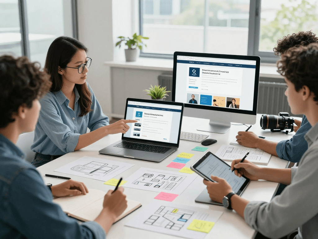 Creating barrier-free and legally compliant websites with a diverse team in a modern office setting