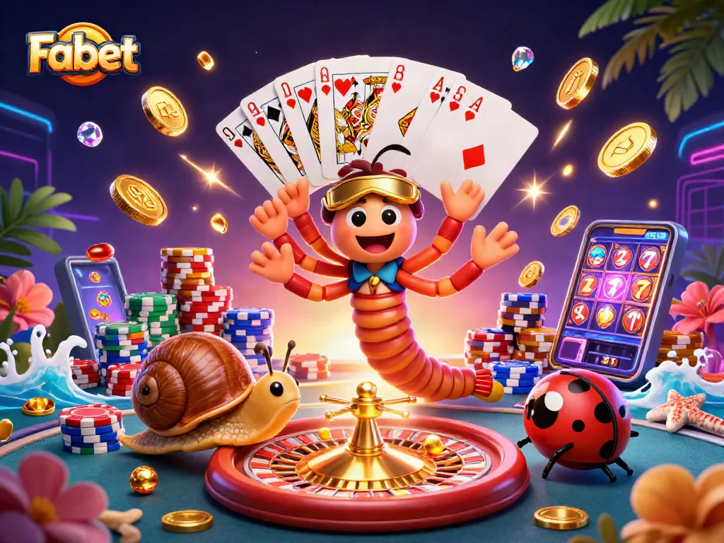 Experience thrilling gameplay at Fabet with a vibrant 3D casino illustration showcasing various gaming elements.