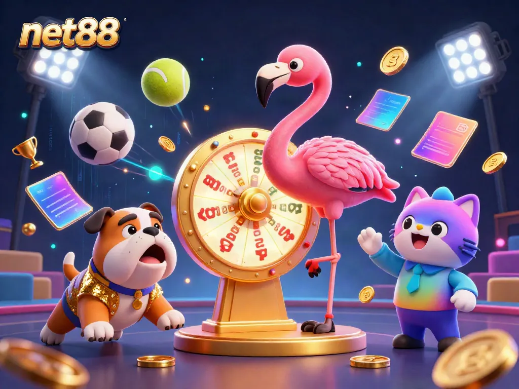 Engaging scene showcasing net88 with a colorful game show theme, highlighting sports betting excitement.
