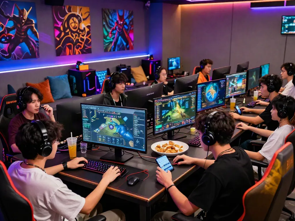 Engaged players experiencing the excitement of cổng game IWIN in a vibrant gaming environment.