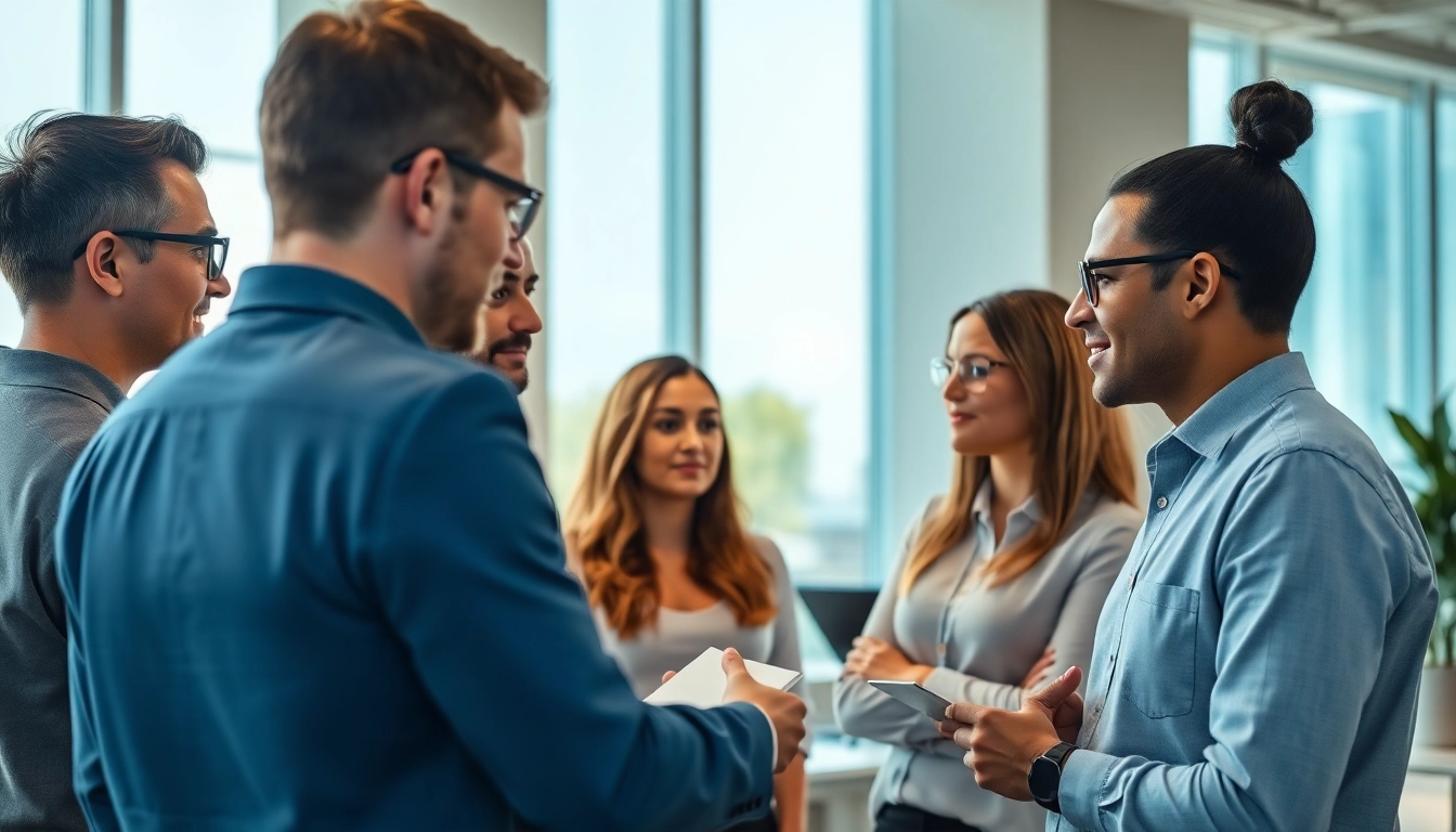 Headhunter Ingenieure in einer modernen Büroumgebung während einer Diskussion.