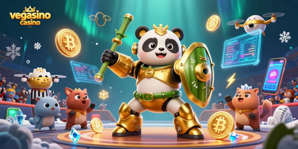 Experience exciting gameplay at vegasino casino with vibrant 3D illustration showcasing thrilling action.
