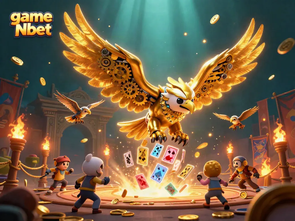Engage with thrilling game Nbet action, featuring a golden eagle amidst casino elements