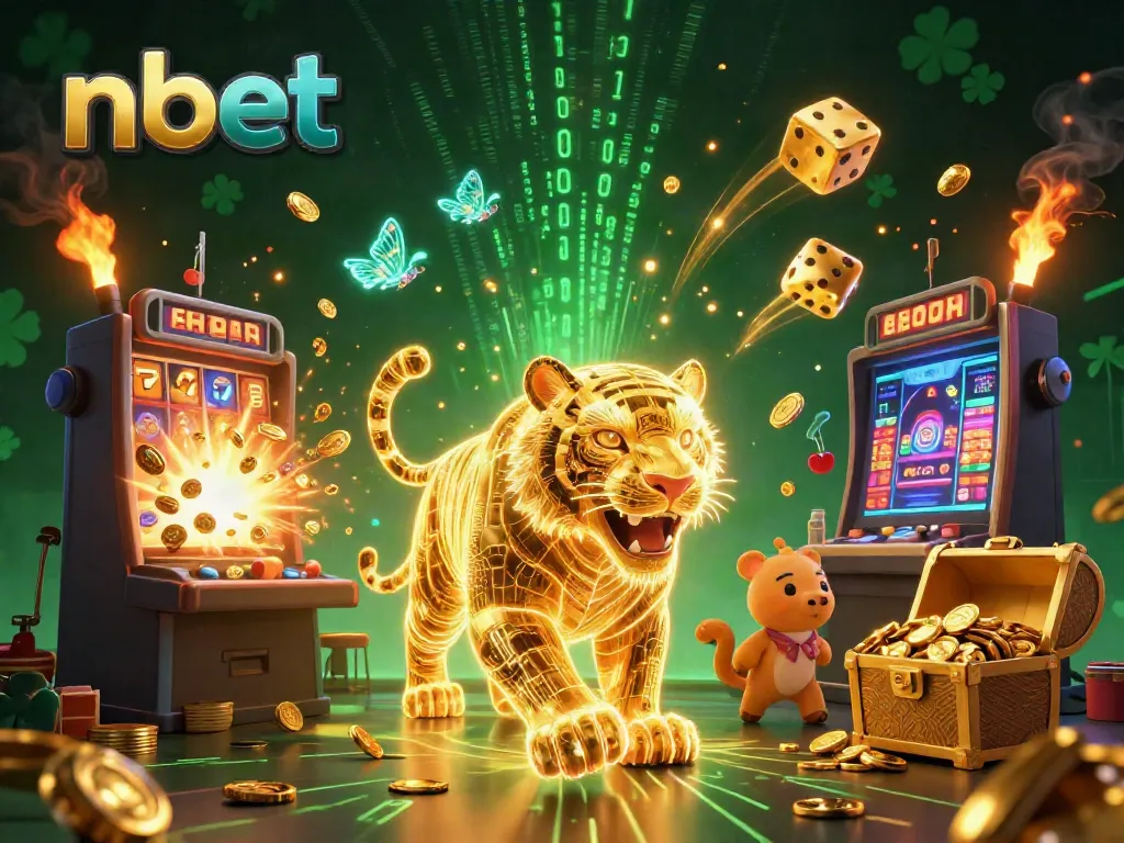 Experience thrilling gameplay with nbet at a vibrant digital casino, featuring a golden tiger and slot machines.