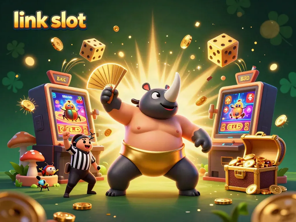 Engage in thrilling link slot action as 3D beetle champions stomp amid a jackpot explosion and lucky symbols.