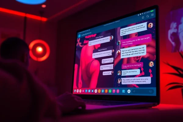 Engaging atmosphere in a sex chat room with modern digital interface and flirtatious conversations.
