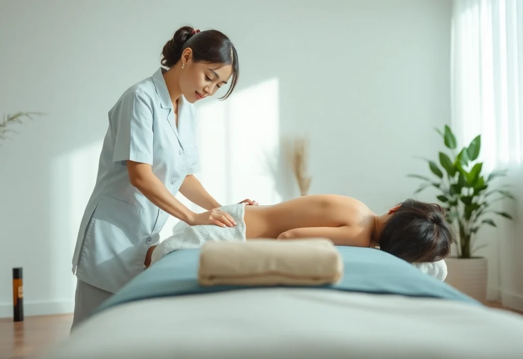 평택 출장마사지: 차분한 테라피스트가 편안한 환경에서 가정 방문 서비스를 제공하는 모습