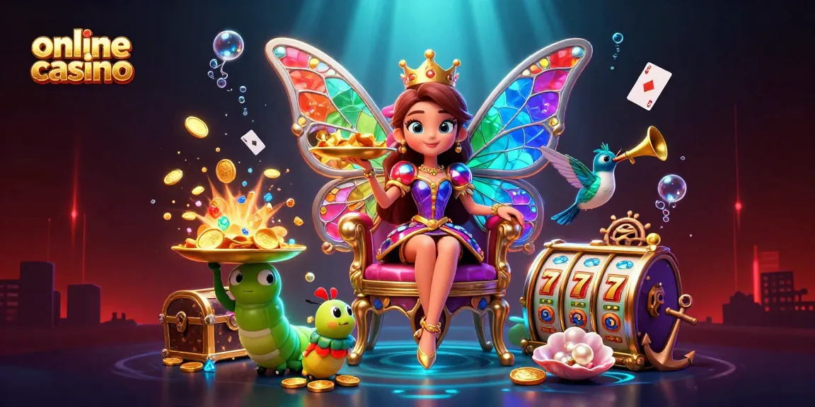 Experience the vibrant world of online casino with a butterfly queen, treasure, and dynamic gaming elements.